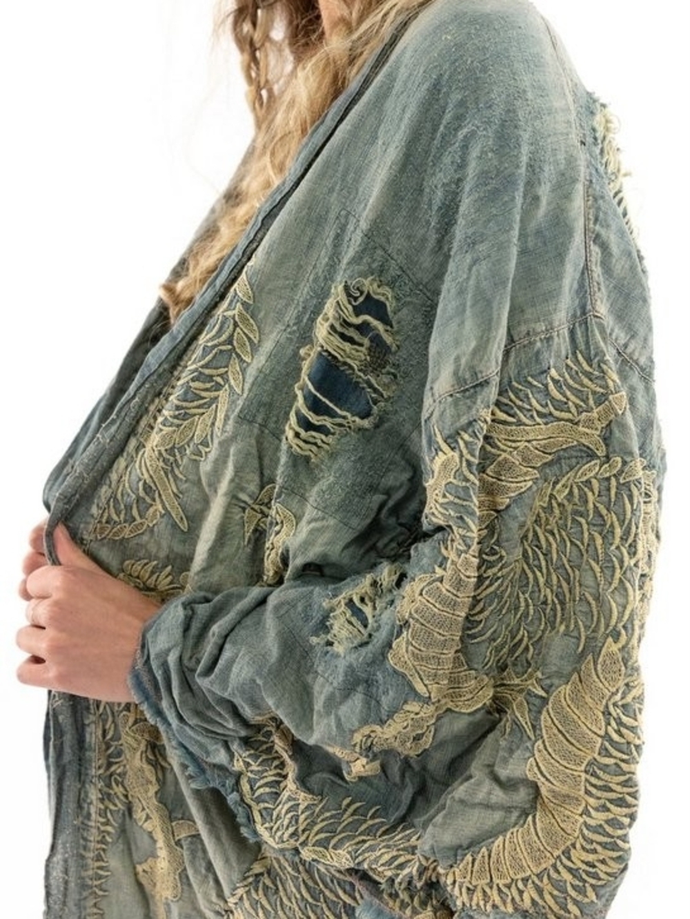 Magnolia Pearl Denim Dragon Daiji Kimono Jacket 517 Washed Indigo - Picture 12 of 13